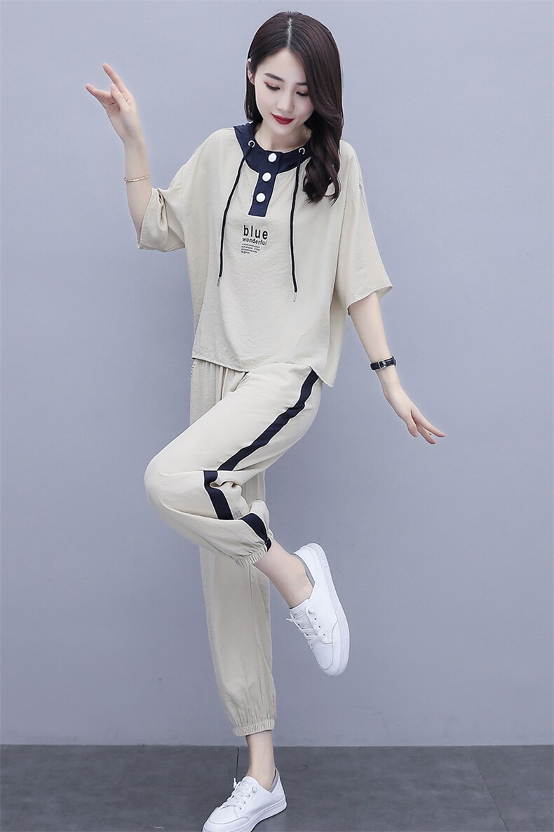 冰丝休闲运动套装夏装2025新款女装气质时髦显瘦洋气阔腿裤两件套,女装套装/套裙,芷墨服饰