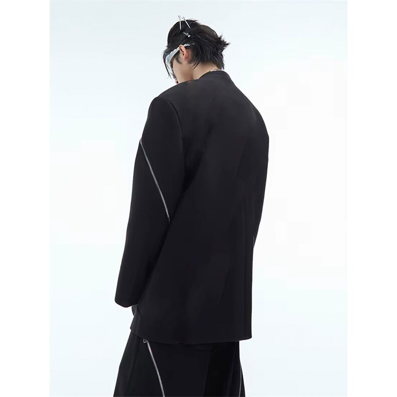 网图解构双拉链设计感无领休闲西服外套西装XF9013P145,男装西服套装,星座512-1（原513-3）