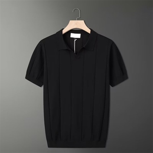 美式新款V领Polo衫男士设计感针织衫短袖T恤宽松翻领纯色春夏季潮图片