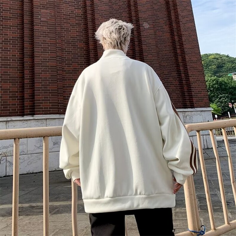 美式复古条纹重磅立领卫衣男春秋新款宽松潮牌半拉链外套Q39/P40,男装卫衣,星座506