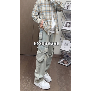 舒适休闲版型潮流复古牛仔裤美式复古情侣宽松牛仔裤K431P65控89图片