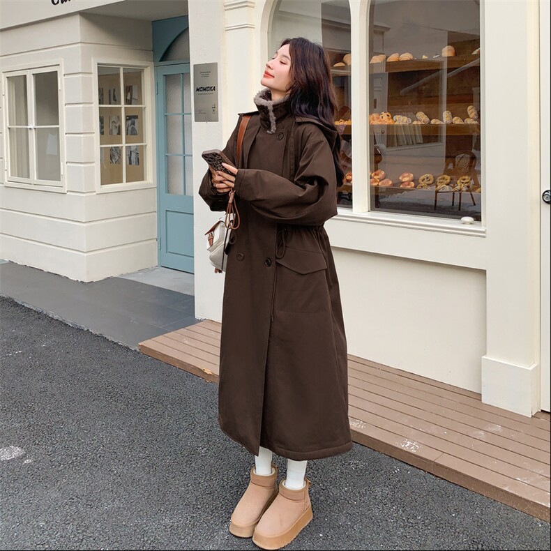 2B183-9053P265K398廓形风衣长款派克服帽子可拆卸,女装短外套,2B183