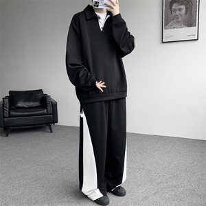5XL-M潮流高级感披肩撞色拼接翻领百搭卫衣宽松弯刀长裤TZ113P118图片