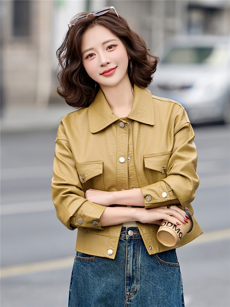 2026年春季新款现货印花时尚皮衣外套,女装皮衣,臻衣坊
