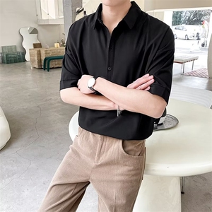 polo衫男士时尚潮流夏季商务落肩短袖T恤修身纯色翻领五分袖 PL05图片