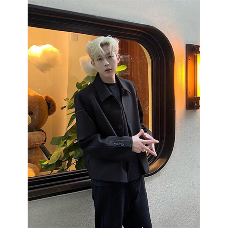 秋季小众明线雅痞垫肩西装外套男老钱风高级感痞帅西服 JXZ54图片