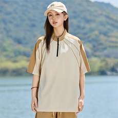 半拉链短袖t恤女士夏季2025新款撞色上衣半袖T恤A406T6069特P35，男装T恤，星座309（原A406）