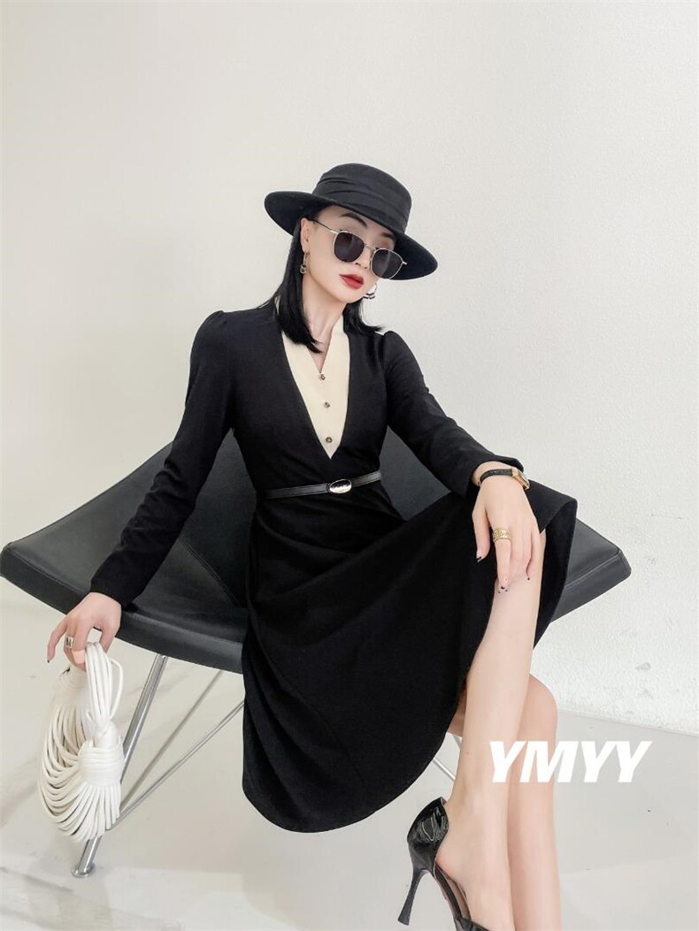 现货秋装新款连衣裙配皮带，女装连衣裙，依美依缘