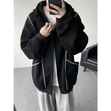 美式重磅立体硬挺卫衣男春秋潮牌设计感连帽开衫廓形外套KS004P68，女装短外套，电商B312