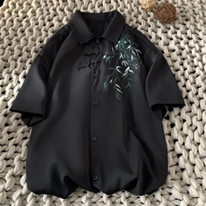 量大优供视频新风竹叶刺绣花冰丝短袖衬衫男CP54-特p33，男装衬衫，电商B371
