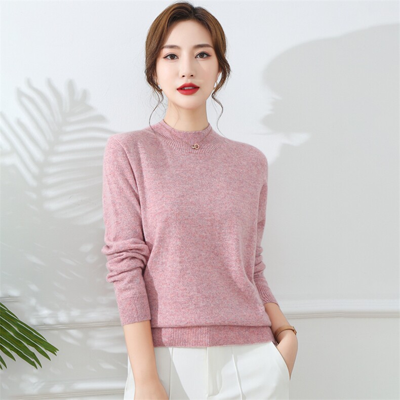 纯色长袖2024年秋季半高圆领时尚修身羊绒针织衫，女装羊绒衫，旭日羊绒