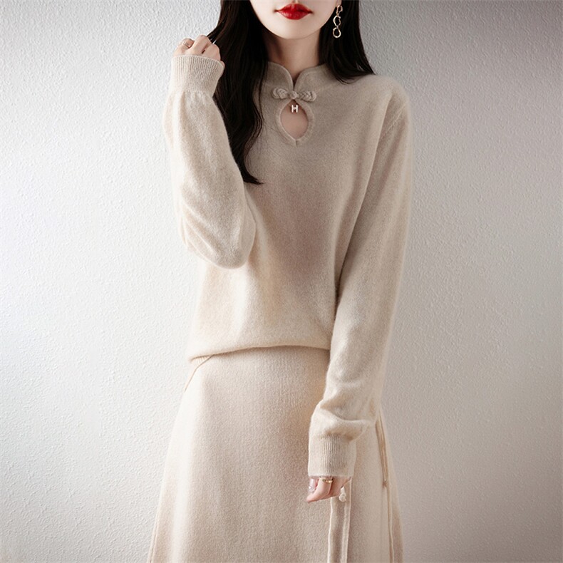 水滴琵琶扣女士羊毛衫羊毛柔软舒适，女装羊毛衫，鲁菏羊绒