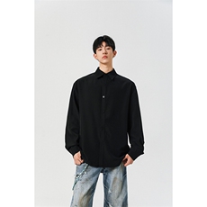 四季薄款冰丝长袖衬衫男简约纯色垂感休闲长袖痞帅衬衣CS031-P28，男装衬衫，星座301C-5