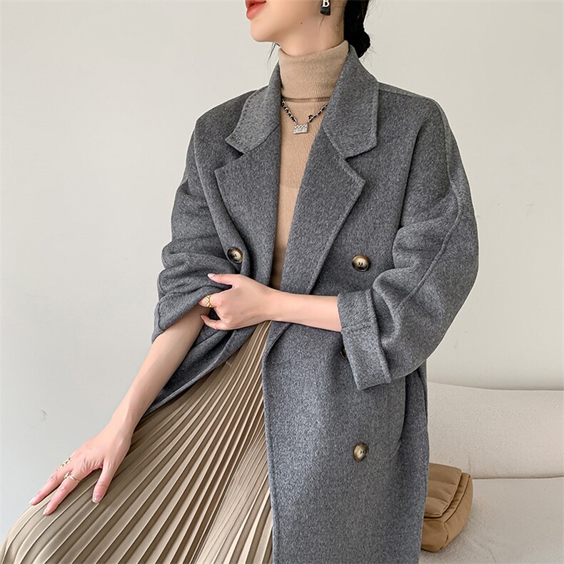 801唐晶双面羊绒大衣女100羊毛中长款宽松茧型过膝赫本风呢外套,女装双面呢大衣,荣图大衣
