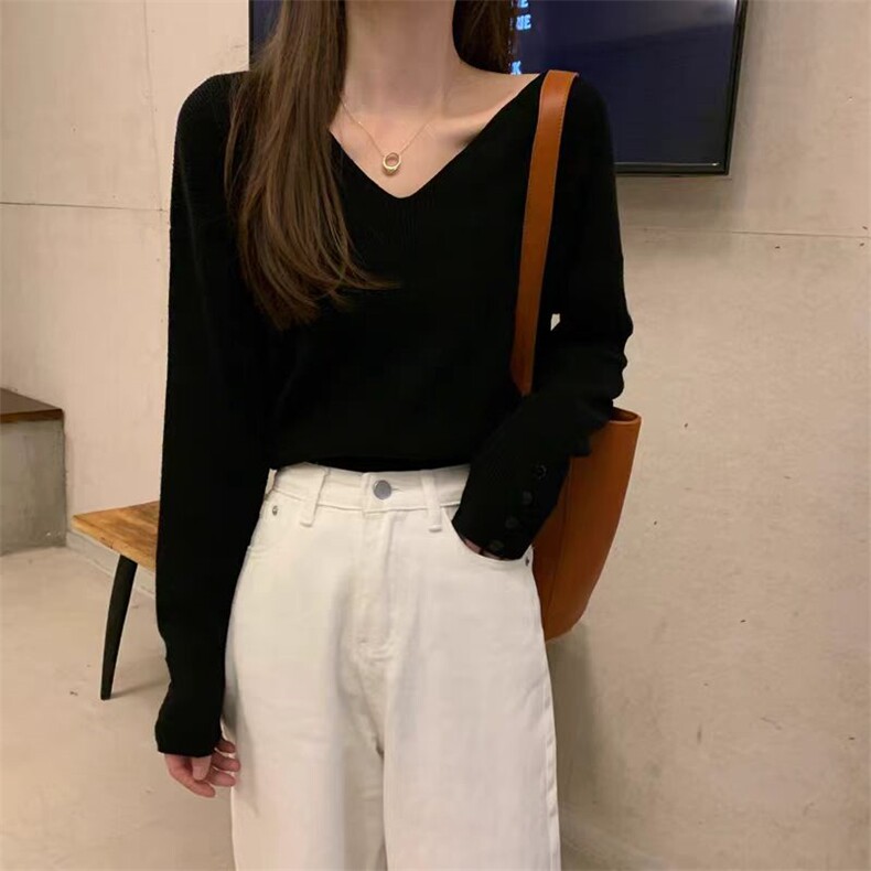2025年秋季新款百搭V领女士长袖套头针织衫,针织衫/毛衣,硕彦羊绒