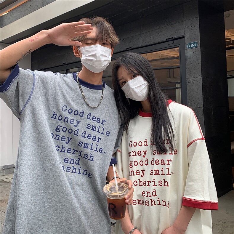情侣短袖 小众情侣短袖T恤男女宽松重磅体恤上衣G1082 P35图片