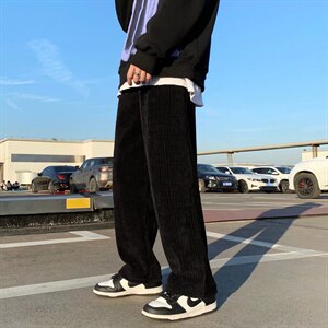 灯芯绒休闲长裤男秋冬季加厚坠感阔腿裤K26P38,男装休闲裤,星座1116-2