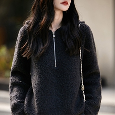 高端轻奢澳毛卫衣女100美丽诺羊毛颗粒拉链连帽羊毛针织保暖外套，女装针织衫/毛衣，片语羊绒