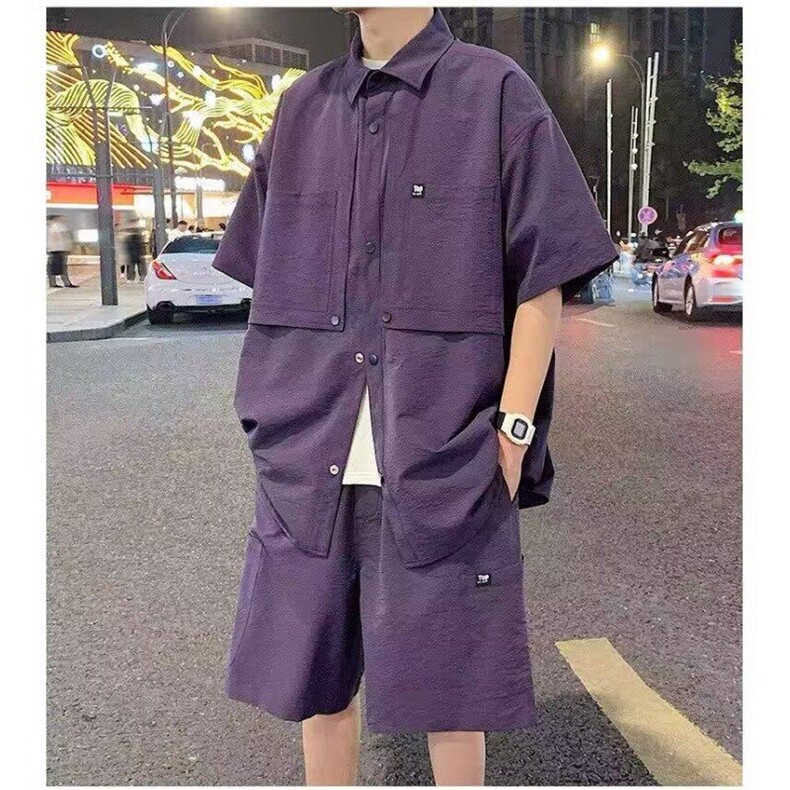网络图现货新款潮牌凉感短袖休闲运动短裤衬衫两件套装JM401-P58,男装牛仔裤,星座715-7