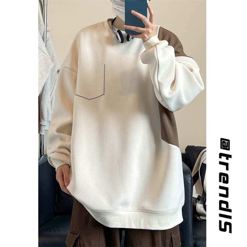 2025秋季新款女模自拍大码拼色圆领卫衣M-5XHW24653-特P30，男装卫衣，电商A022