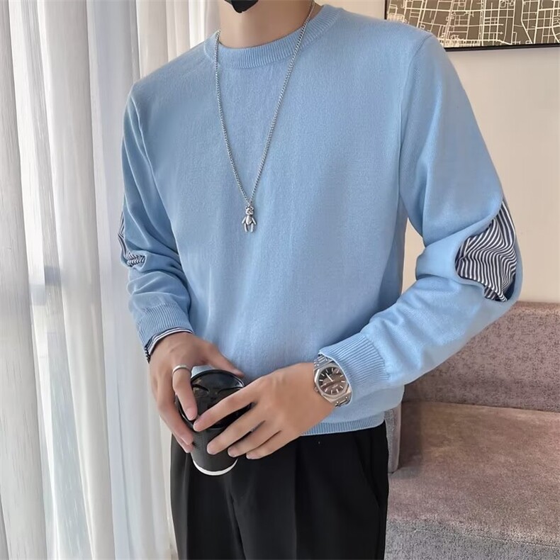 秋冬季圆领毛衣男韩版潮流休闲加厚线衣痞帅假两件打底针织衫S534,男装针织衫/毛衣,星座1116A-2（原606A-1）