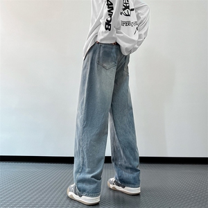 新款直筒宽松阔腿裤高街vibe微喇裤美式复古牛仔裤男 K7275-P42图片
