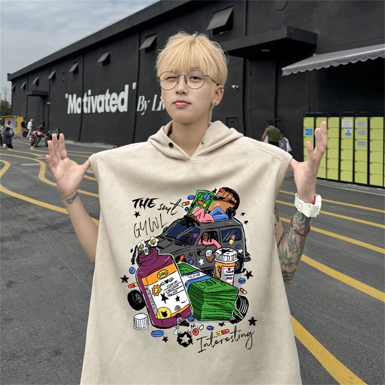 麂皮绒连帽背心坎肩男T恤美式港风JLB459-P30控48图片