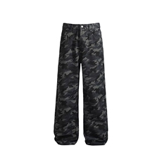 水洗做旧迷彩高街阔腿牛仔裤直筒宽松拖地工装裤K83056-P42网络图，男装牛仔裤，电商B245