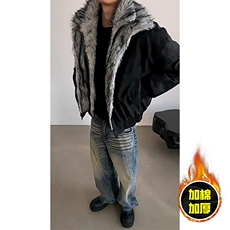 现货高品质美式高街重磅狼王座山雕毛毛领假两件棉衣加厚棉服外套，男装棉衣，电商A486