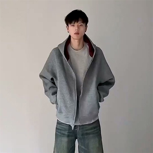抖音得物高品质 秋冬美式高街重磅结构双层双面连帽卫衣外套XS107图片