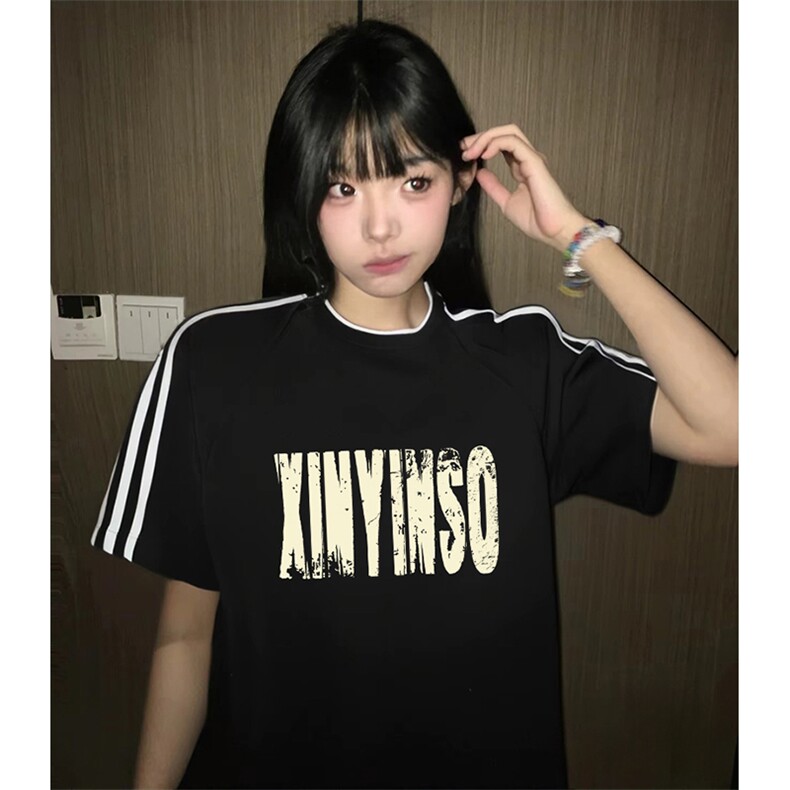 抖音得物高品质二开240克宽松纯棉美式潮牌三条杠织带短袖T恤,男装T恤,电商A486
