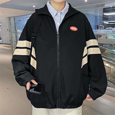 休闲宽松百搭外套嘻哈新款潮牌男条纹撞色夹克棒球服W1447-P48，男装夹克，星座512-2