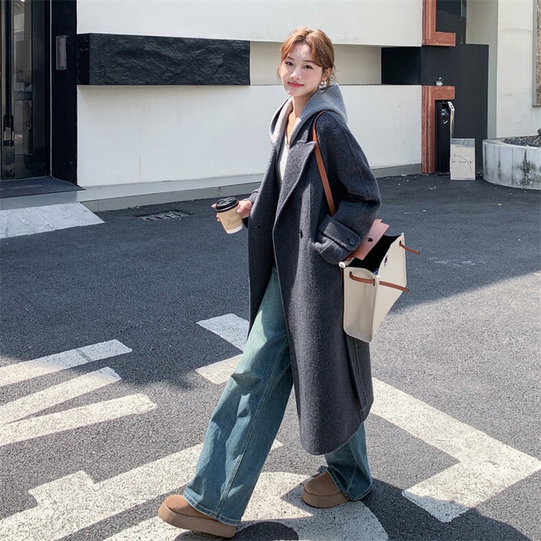 现货主推BAO款数据双面羊毛呢连帽大衣风衣女外套，女装双面呢大衣，丝露怡语