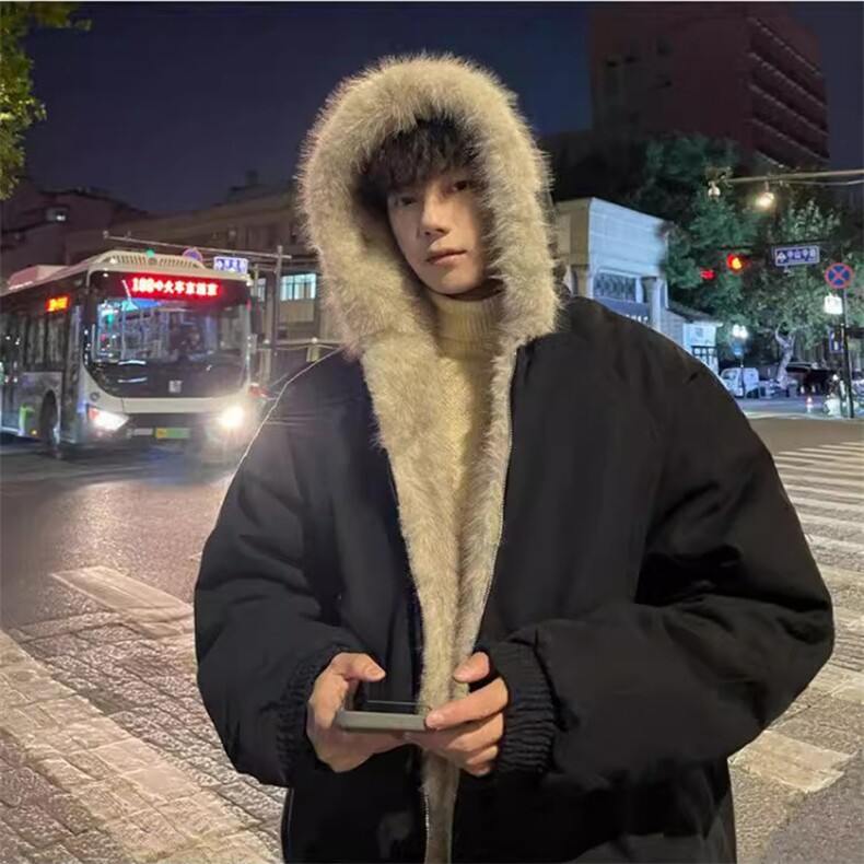 现货高品质美式高街冬季重磅硬挺短款座山雕毛领棉衣男女加厚外套，男装棉衣，电商A486-1