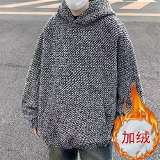 秋冬季新款男士百搭小香风编织重磅连帽卫衣潮流情侣款加绒上衣，男装卫衣，星座613