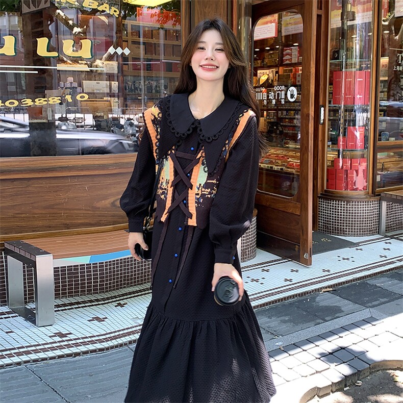 超好看拼色马甲连衣裙女春秋2025新款冷淡系独特设计感衬衫裙,女装连衣裙,C位
