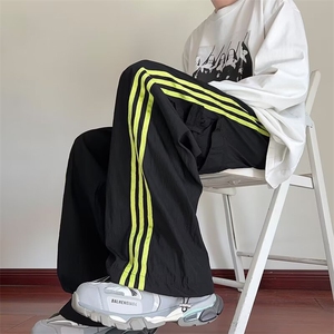 美式条纹工装裤男女同款高街运动裤直筒休闲裤速干跳舞KK528/P45图片