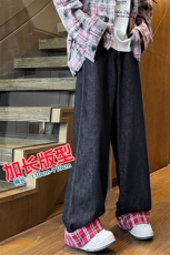 加长版裤子男高个子拼接卷边格子188cm110牛仔裤KZ011P65加绒75，男装牛仔裤，电商B312