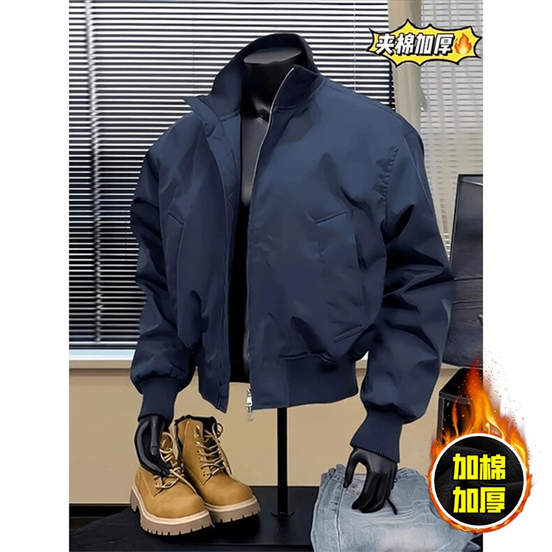 现货冬季美拉德立领飞行夹克廓形高街棒球服加棉加厚棉衣外套,男装夹克,电商A443