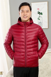 男士中老年90绒轻薄连帽羽绒服外套男款秋冬休闲羽绒轻便外套图片