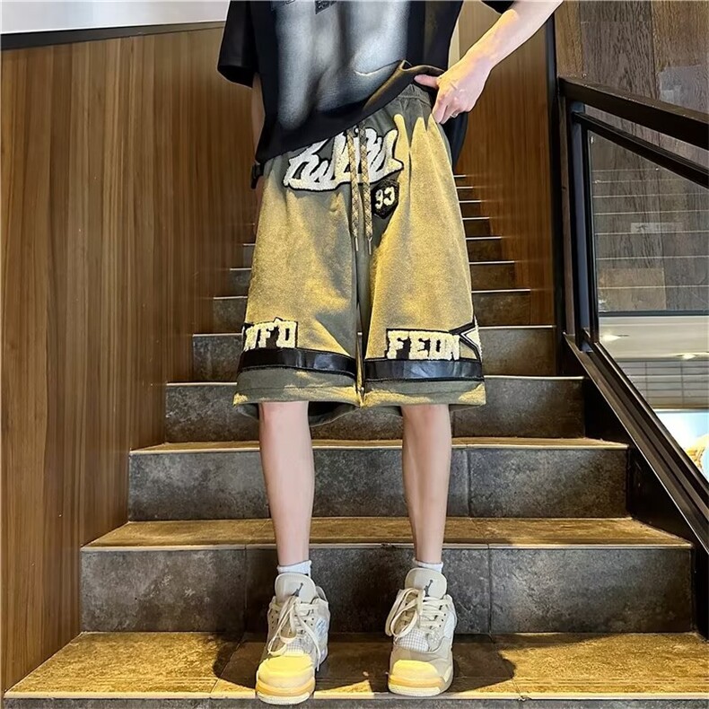 时尚潮牌中腰青春流行运动裤潮休闲裤水洗男宽松型潮流五分裤新款,男装休闲裤,四季星座218-1
