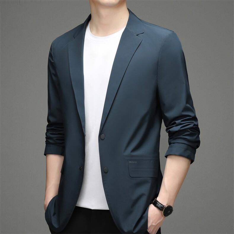 中年男士西服中青年新款纯色长袖小西装休闲商务外套2023秋季新款图片