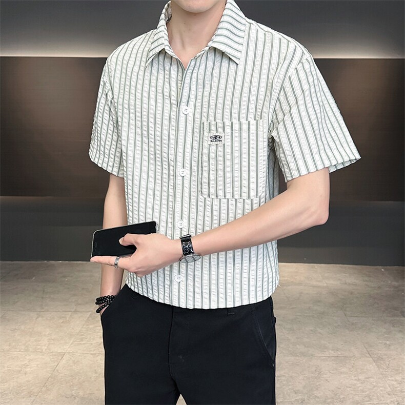 条纹衬衫男短袖夏季2025新款帅气衬衣C317-C803-P50,男装衬衫,电商C317