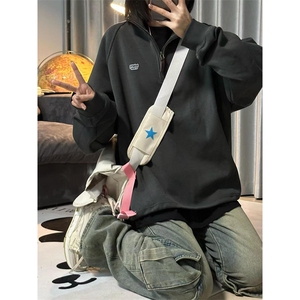 秋季简约刺绣立领半拉链卫衣男潮牌宽松休闲运动上衣 WX3230图片