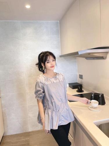 【现货】夏季新款宽松拼接蕾丝衬衫,女装衬衫,裴兔子