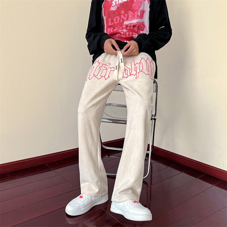 ！秋季发泡胶印花麂皮绒长裤宽松拖地休闲男裤109-1-K99-P45图片