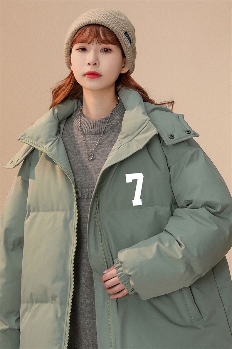 中性风22秋冬ins数字7印花立领面包服连帽棉衣外套MY207P115控158,男装棉衣,A247A