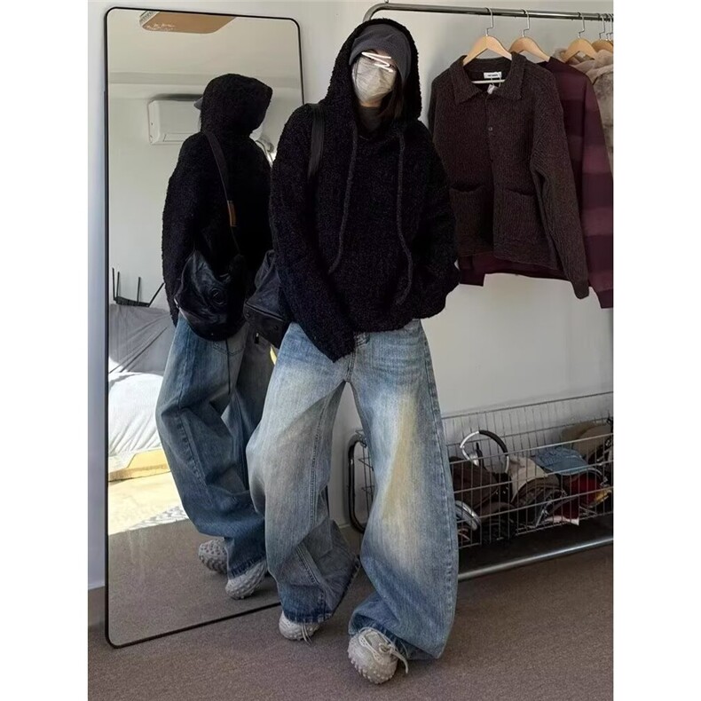 美式高街阔腿牛仔裤男女春秋新款高腰显瘦N1066-P55,男装牛仔裤,星座208-5