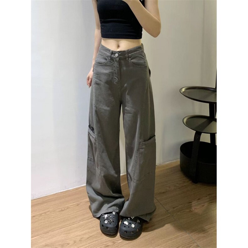 灰色工装牛仔裤男女款宽松显瘦阔腿裤垂感高级感cleanfitW93P43,男装牛仔裤,星座1112-1