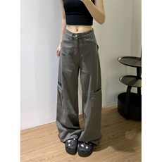 灰色工装牛仔裤男女款宽松显瘦阔腿裤垂感高级感cleanfitW93P43，男装牛仔裤，星座1112-1